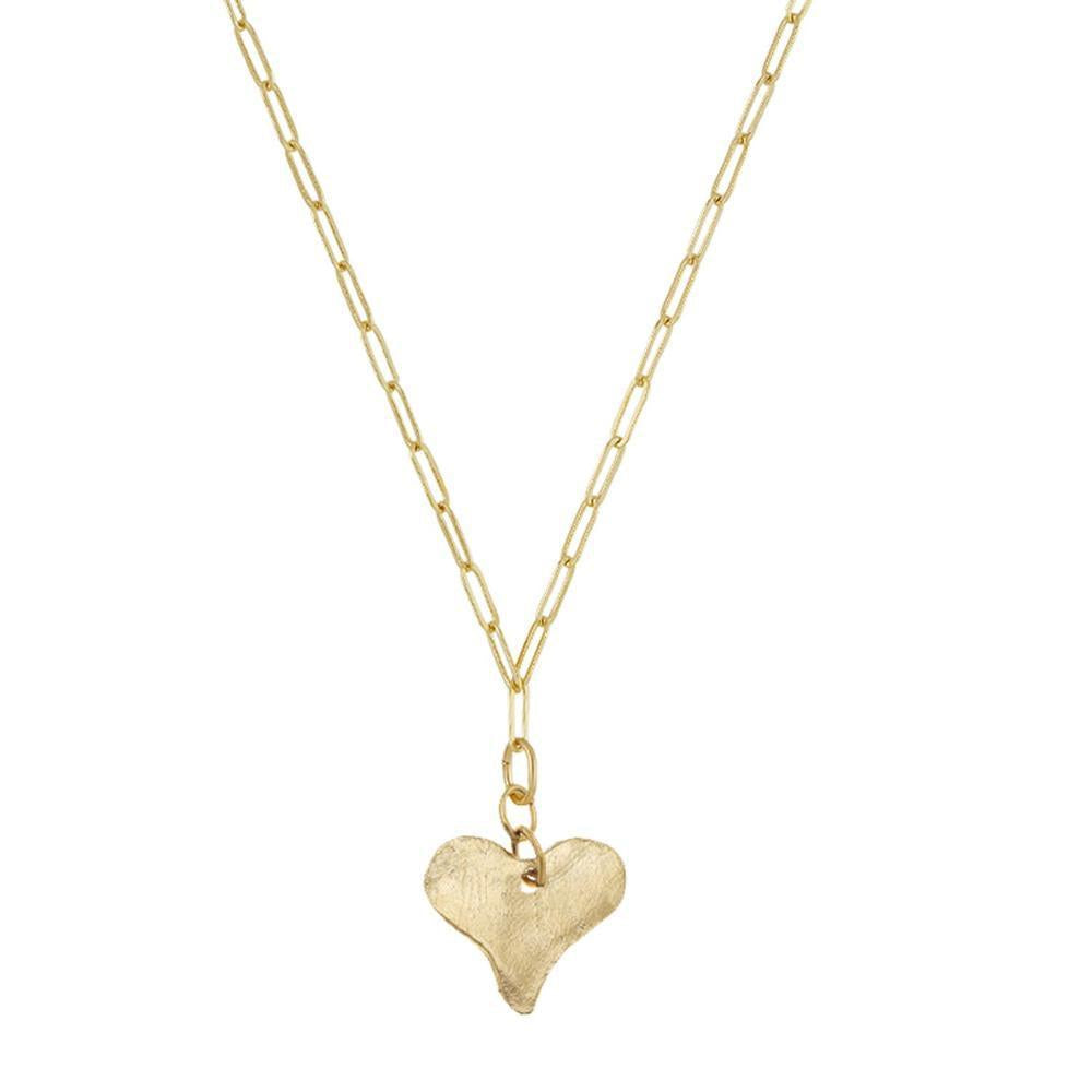 Gold heart pendant necklace with paperclip chain
