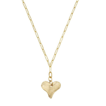 Gold heart pendant necklace with paperclip chain
