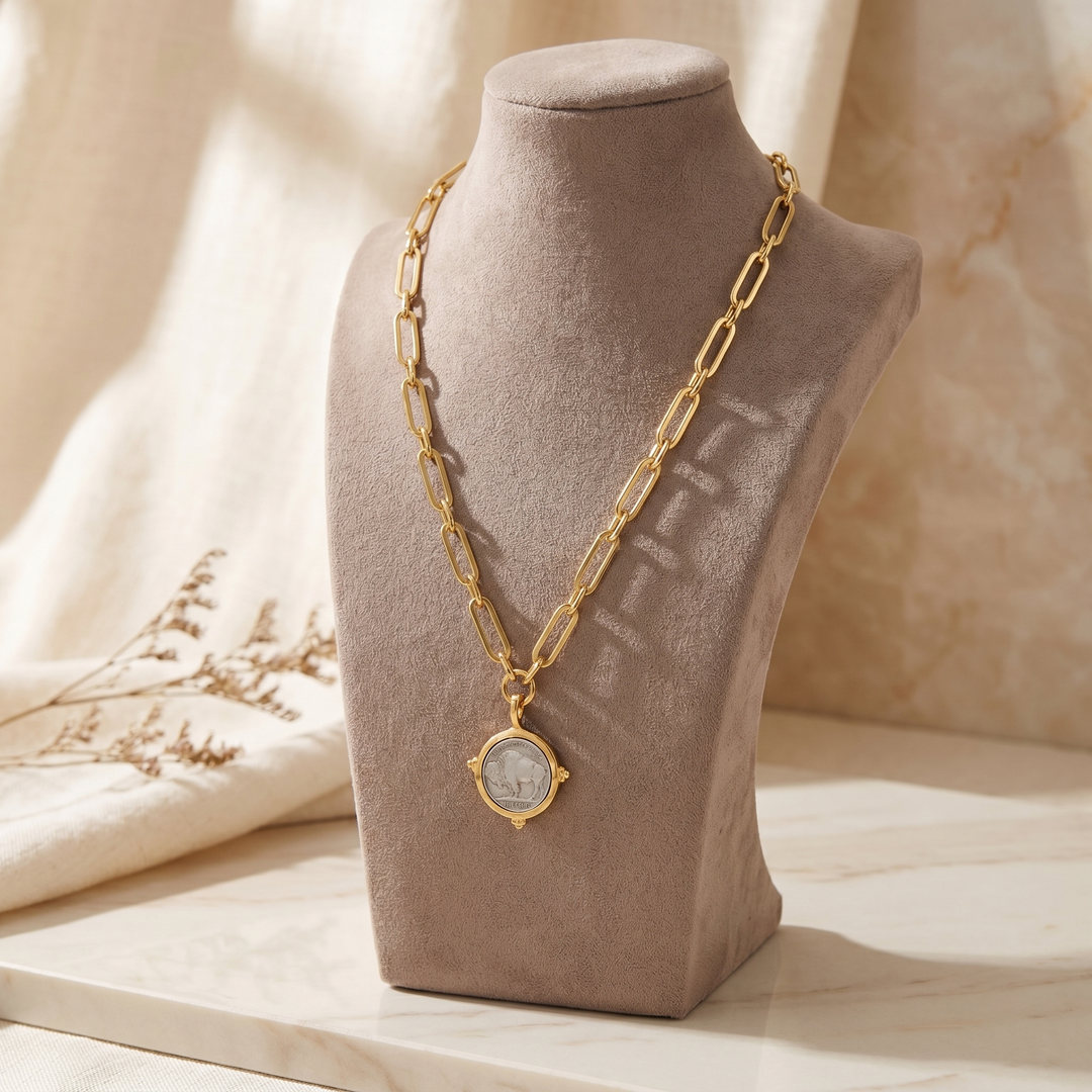 Buffalo Nickel Coin on Gold Chain