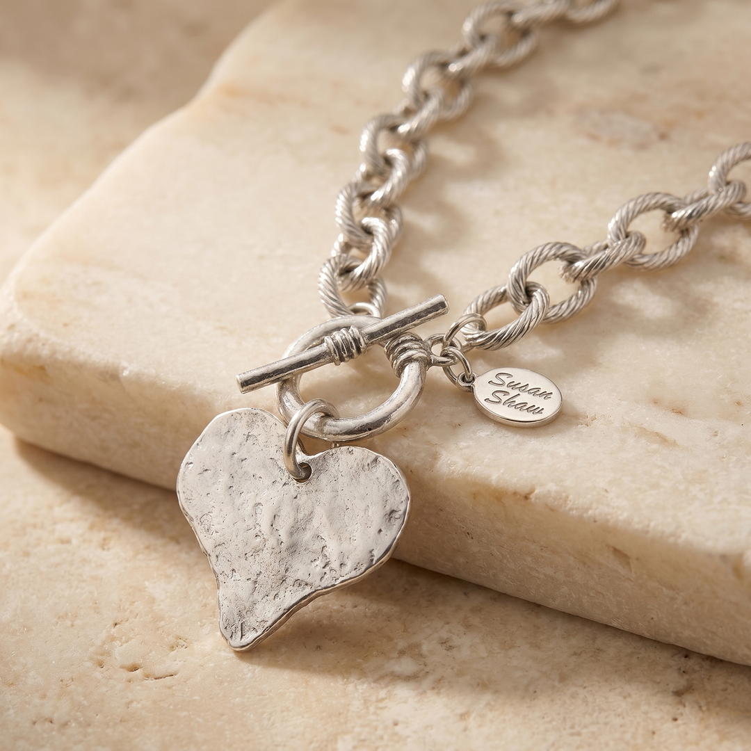 Hand Cast Silver Heart Toggle Necklace
