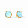 Light blue chalcedony Honey Stud earrings with gold settings.
