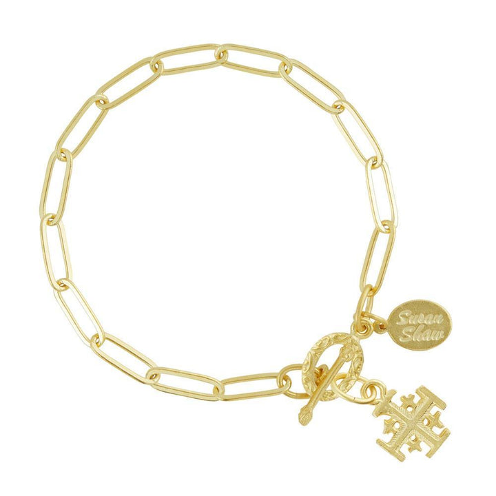 Gold Jerusalem Cross paperclip chain bracelet by Susan Shaw
