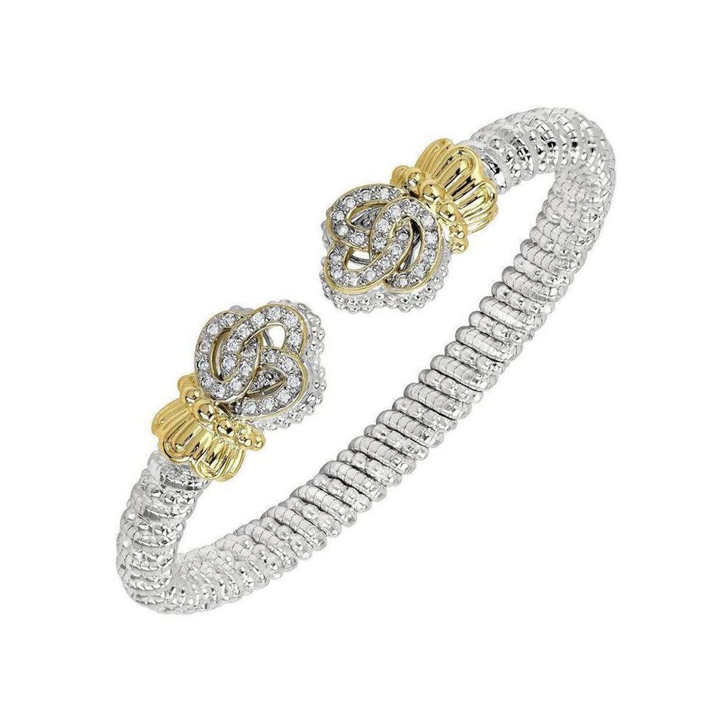 Linking Loops Open Bracelet: Two-toned silver and gold, featuring sparkling CZ accents.
