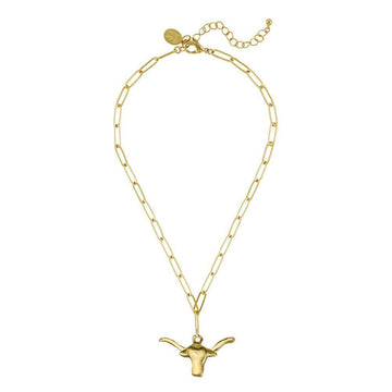 Gold Longhorn pendant necklace with paperclip chain
