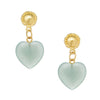 Loren Heart Earrings in Jade:  Pale green heart-shaped jade drops with gold accents.
