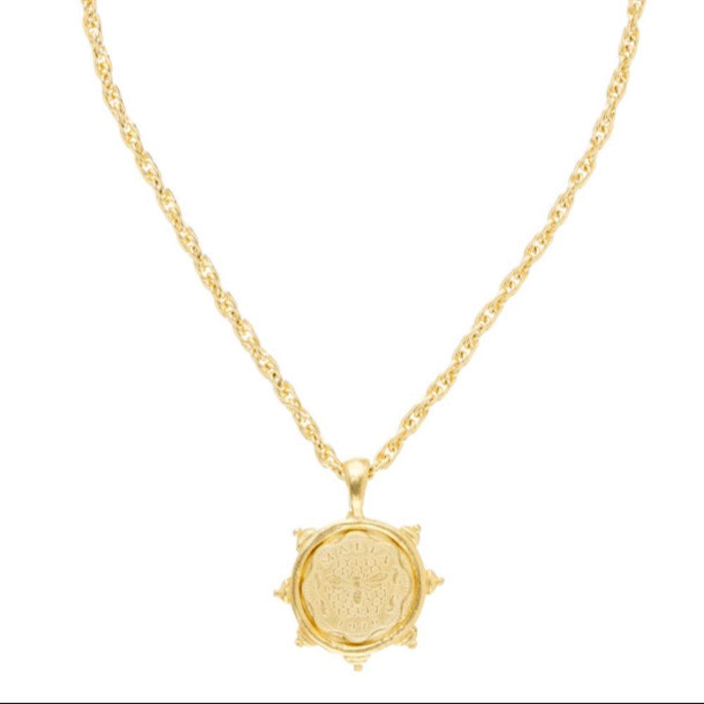Gold Malta rope chain necklace with ornate coin pendant
