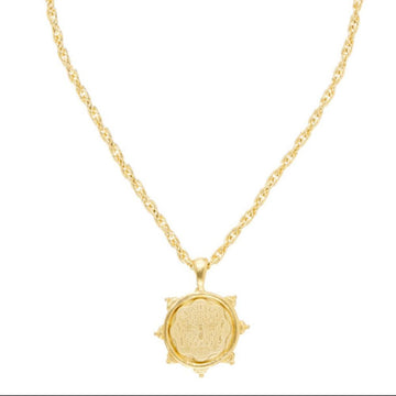 Gold Malta rope chain necklace with ornate coin pendant
