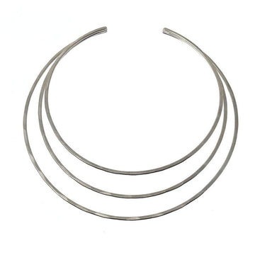 Silver triple-strand modern collar necklace
