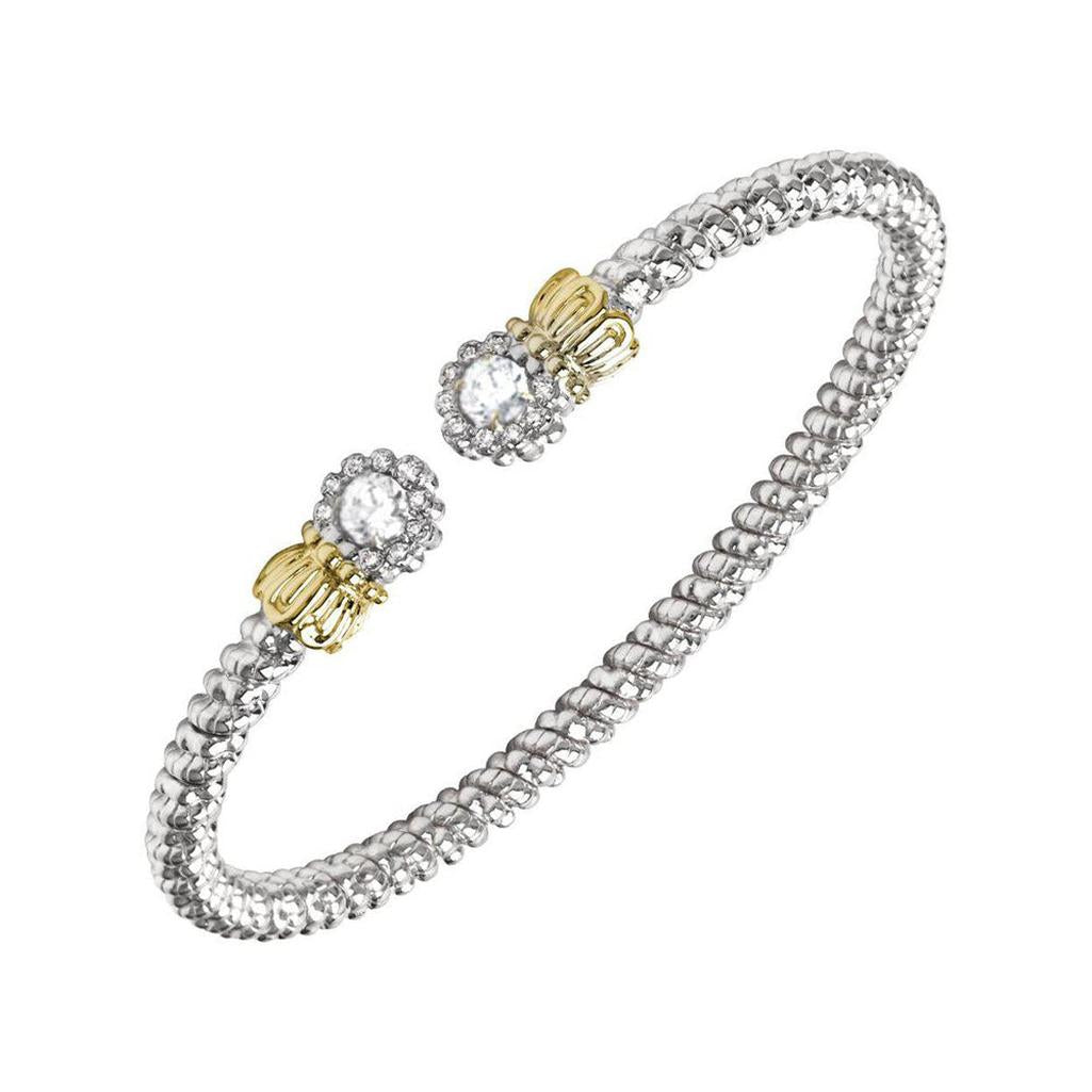 3mm Open Bracelet with sparkling cubic zirconia accents and 14k gold detailing.
