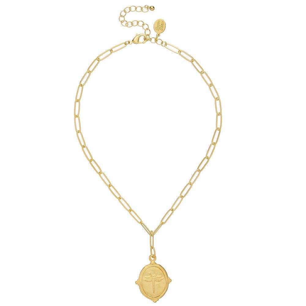Oval Dragonfly Pendant on Paperclip Chain-Susan Shaw-Swag Designer Jewelry