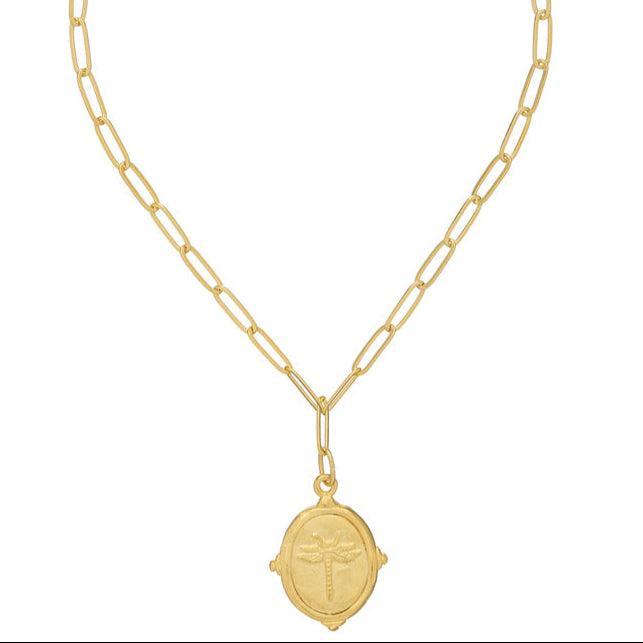 Oval Dragonfly Pendant on Paperclip Chain-Susan Shaw-Swag Designer Jewelry
