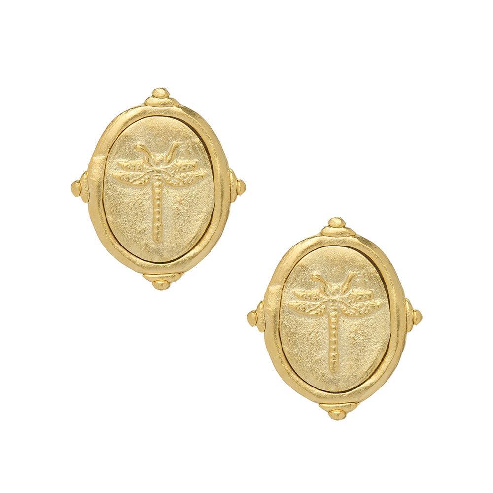 Oval Dragonfly Studs in Gold-Susan Shaw-Swag Designer Jewelry