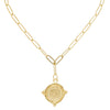 Gold paperclip chain necklace with antique coin pendant

