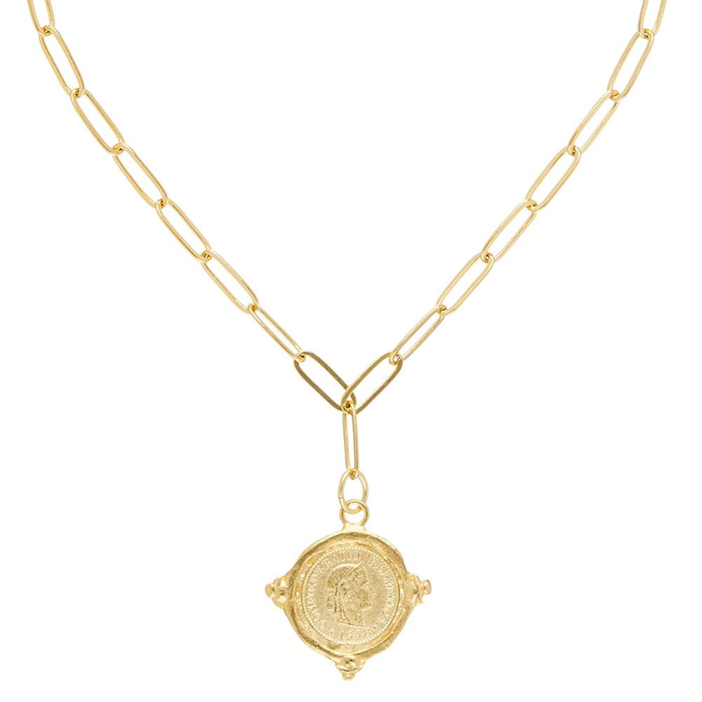 Paper Clip Gold Coin Necklace-Susan Shaw-Swag Designer Jewelry