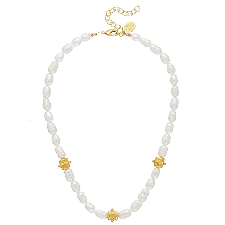 Pearl Strand with Gold Beads-Susan Shaw-Swag Designer Jewelry