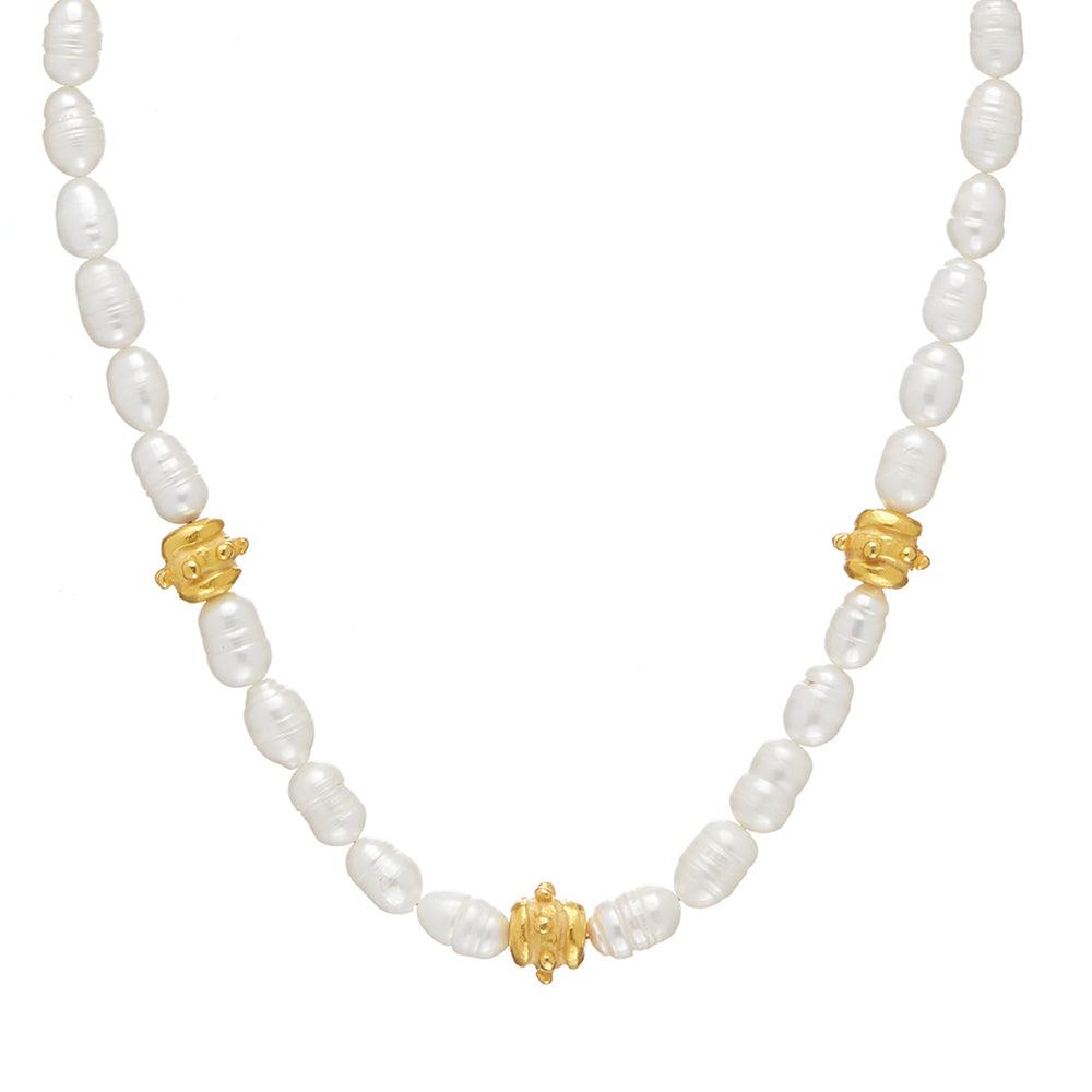 Pearl Strand with Gold Beads-Susan Shaw-Swag Designer Jewelry