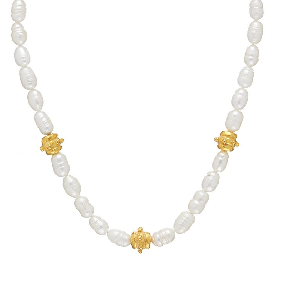 Pearl Strand with Gold Beads-Susan Shaw-Swag Designer Jewelry