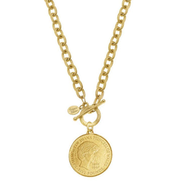 Princess Diana Coin on Gold Toggle Chain-Susan Shaw-Swag Designer Jewelry