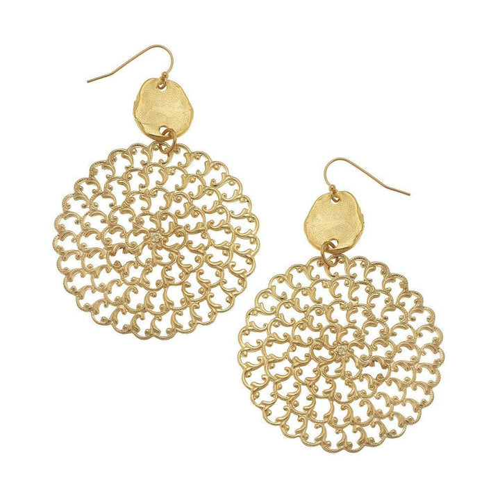 Round Filigree Statement Earrings in Gold-Susan Shaw-Swag Designer Jewelry