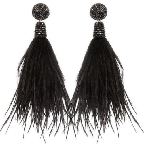 Charcoal Feather Earrings-Suzanna Dai-Swag Designer Jewelry