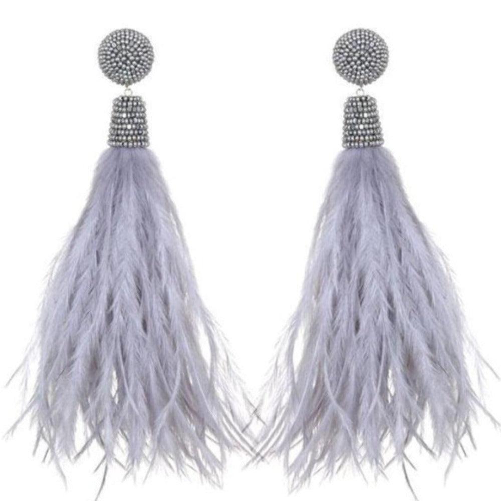 Light Gray Feather Earrings-Suzanna Dai-Swag Designer Jewelry