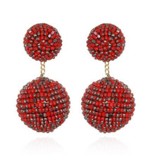 Red Beaded Double Gumball Earrings-Suzanna Dai-Swag Designer Jewelry