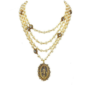 Magdalena 6mm Pearls, Asst Medals-Virgins Saints and Angels-Swag Designer Jewelry